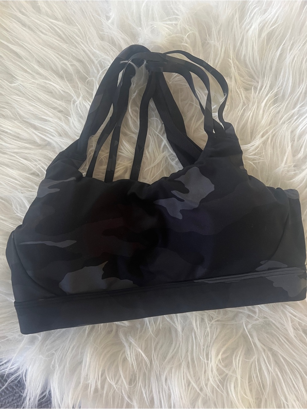 Athleta Black Camo Multi-Strap Sports Bra